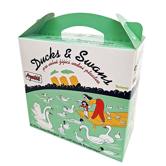 Apetit Ducks & Swans 500 g – krmivo pro volně žijící kachny, labutě a husy, plovoucí granule s kukuřicí a rybí moučkou