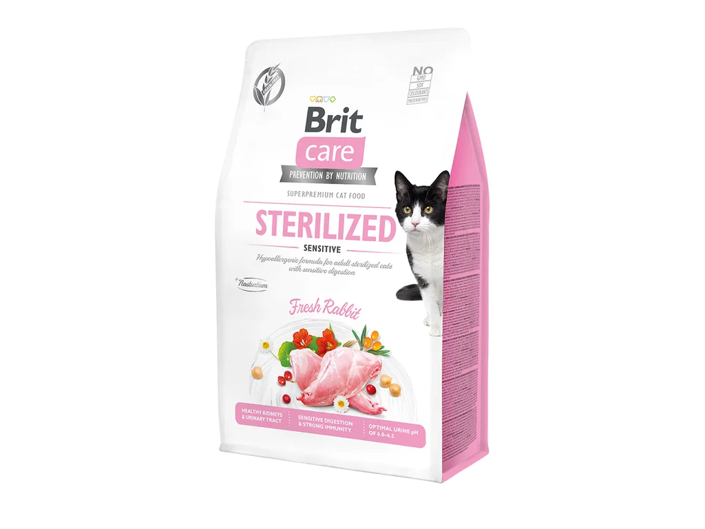 Brit Care Cat Grain-Free Sterilized Sensitive 400 g – granule pro kastrované kočky s citlivým trávením, králičí