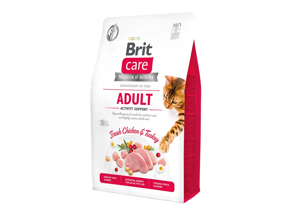 Brit Care Cat Grain-Free Adult Activity Support 2 kg – granule pro aktivní kočky, krůtí a kuřecí