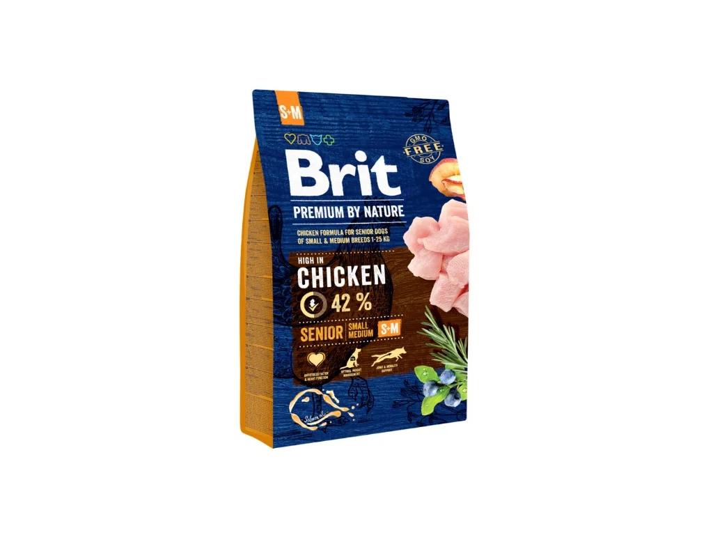 Brit Premium by Nature Senior S+M 3 kg – granule pro starší psy malých a středních plemen, kuřecí