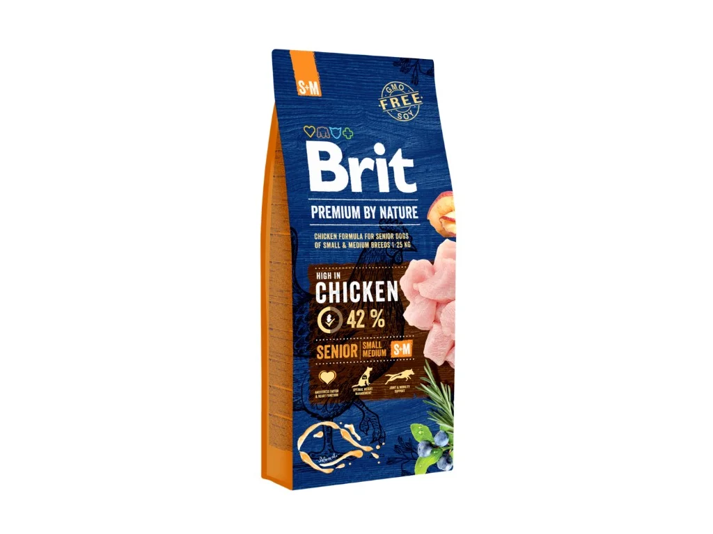 Brit Premium by Nature Senior S+M 15 kg – granule pro starší psy malých a středních plemen, kuřecí