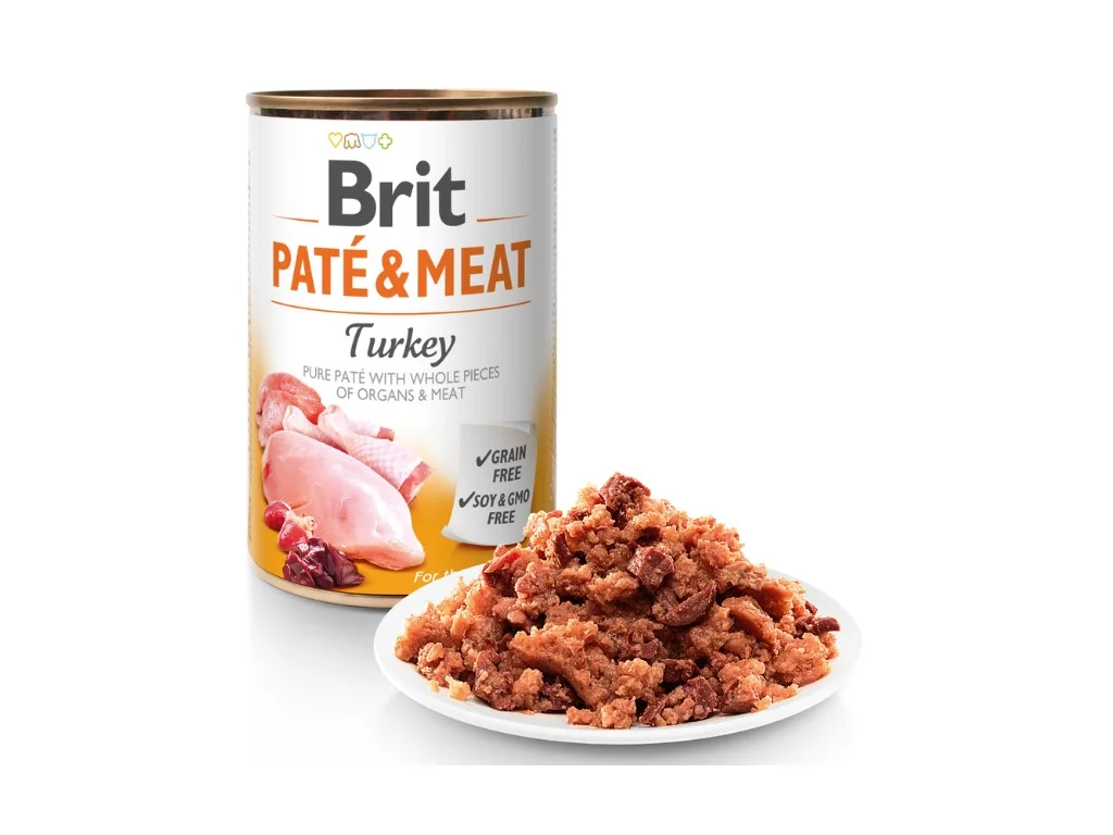 Brit konzerva pro psy, krůtí kousky masa v paštice (Paté & Meat Turkey) 800g