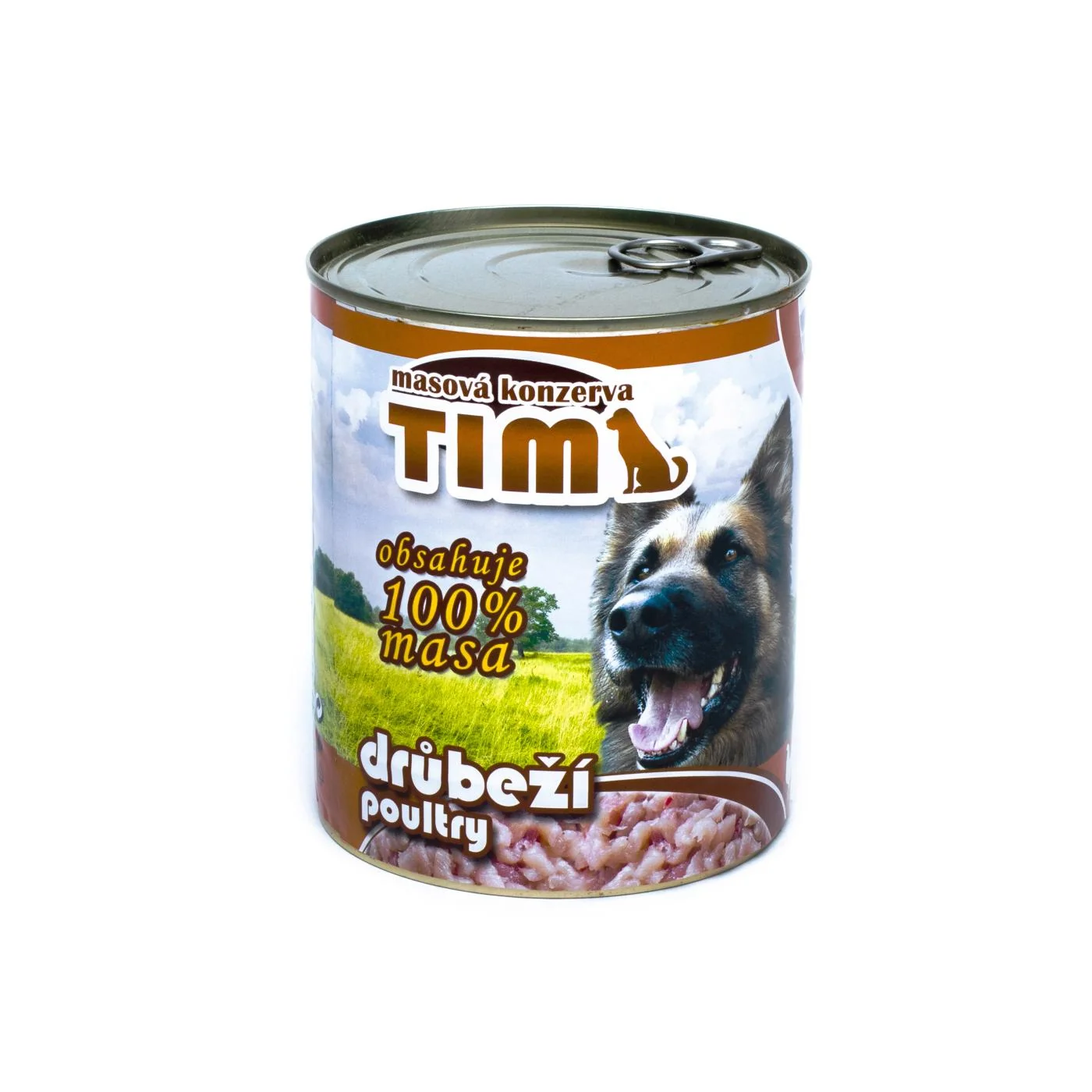 TIM drůbeží 800 g – mletá konzerva pro psy, drůbeží maso s hovězími a vepřovými droby