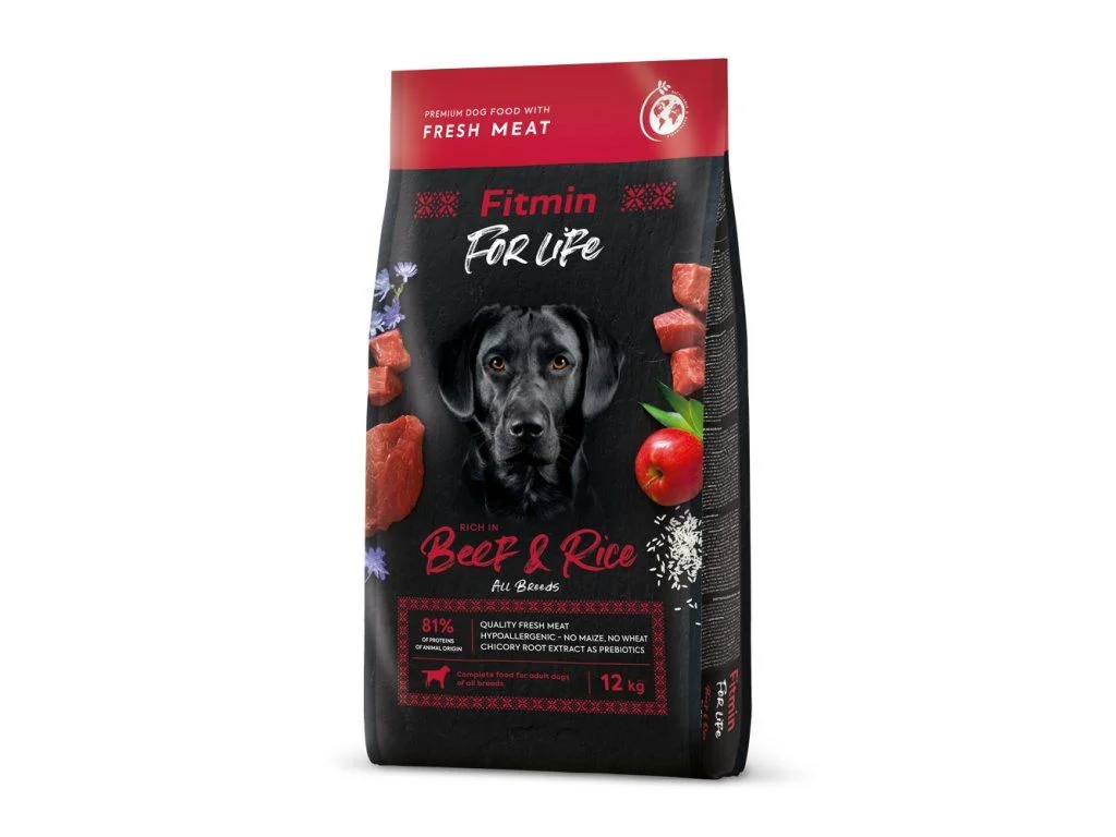 Fitmin For Life Beef & Rice 12 kg – granule pro dospělé psy, drůbeží a hovězí s rýží