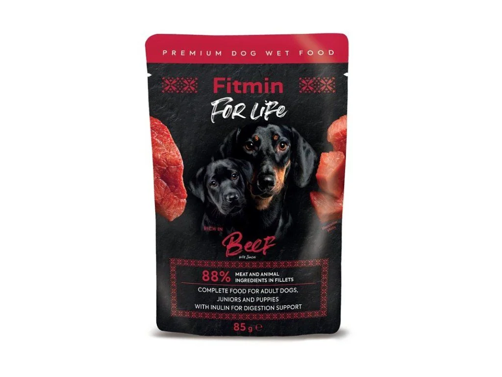 Fitmin For Life Hovězí kapsička pro štěňata a dospělé psy s inulinem 85 g