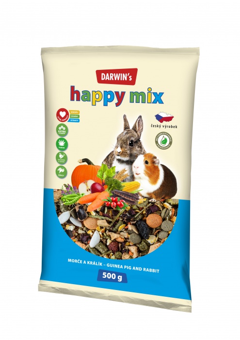 DARWIN's NEW Morče, králík Happy Mix 500 g – vojtěška s ovocem a zeleninou