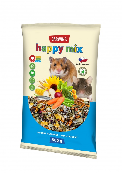 DARWIN's NEW Drobný hlodavec Happy Mix 500 g – obiloviny se semeny a sušeným ovocem