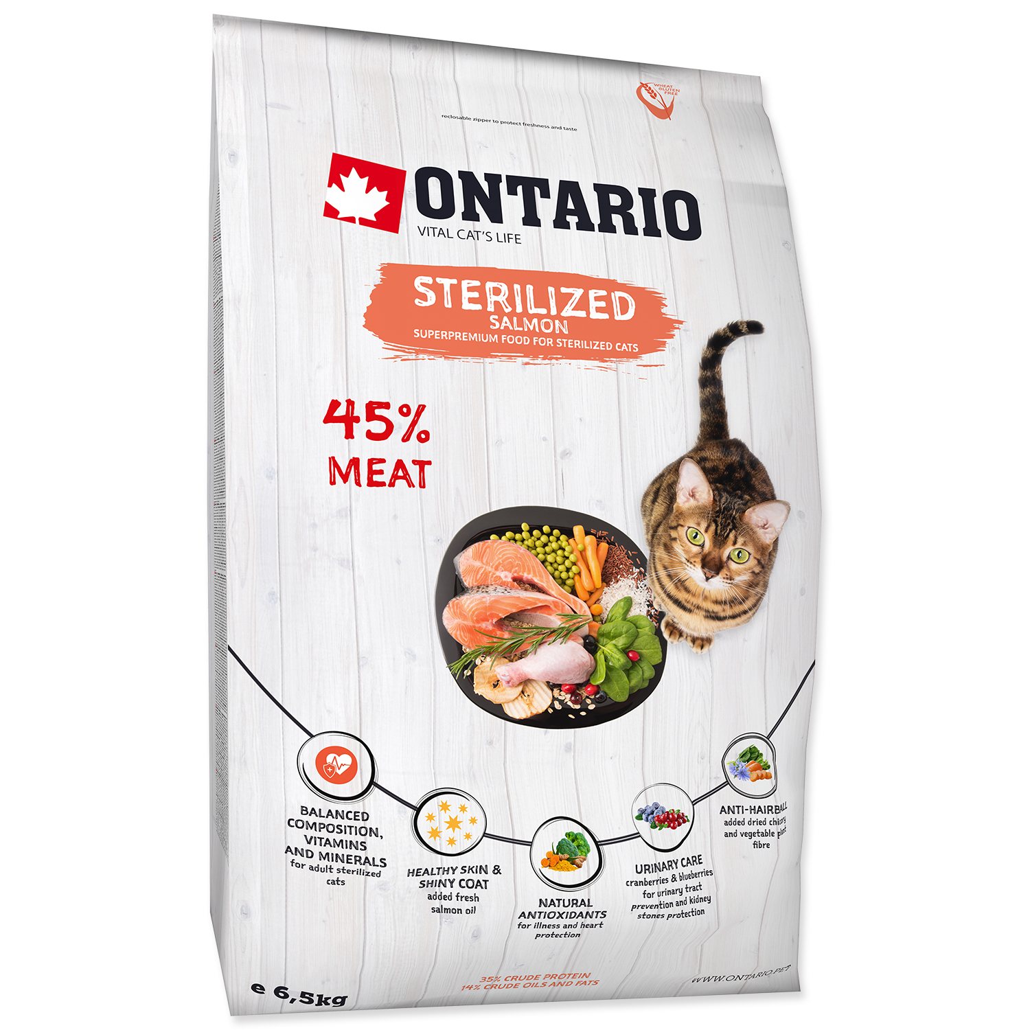 Ontario Cat Sterilised Salmon 6,5 kg – granule pro kastrované kočky, losos