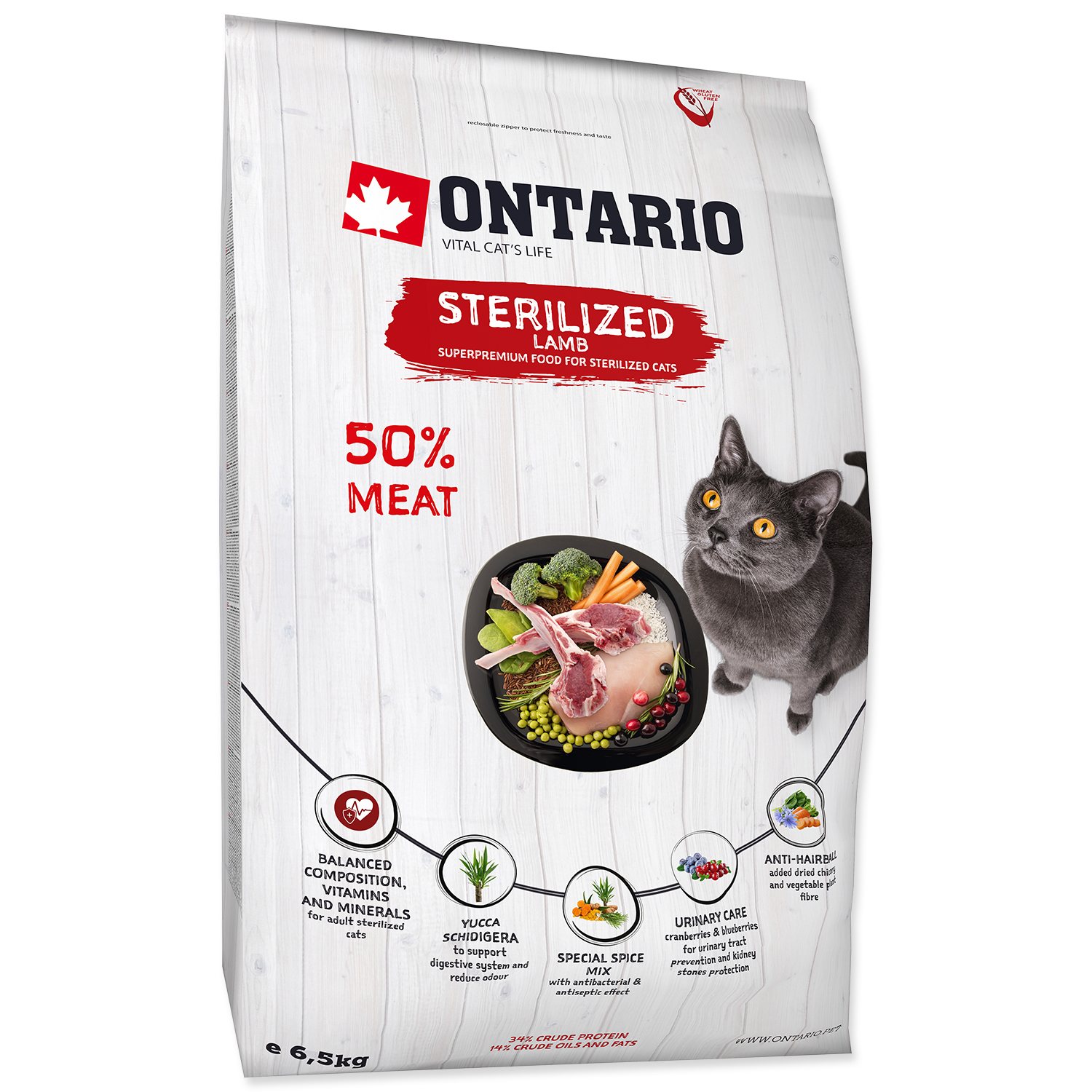 Ontario Cat Sterilised Lamb 6,5 kg – granule pro kastrované kočky, jehněčí