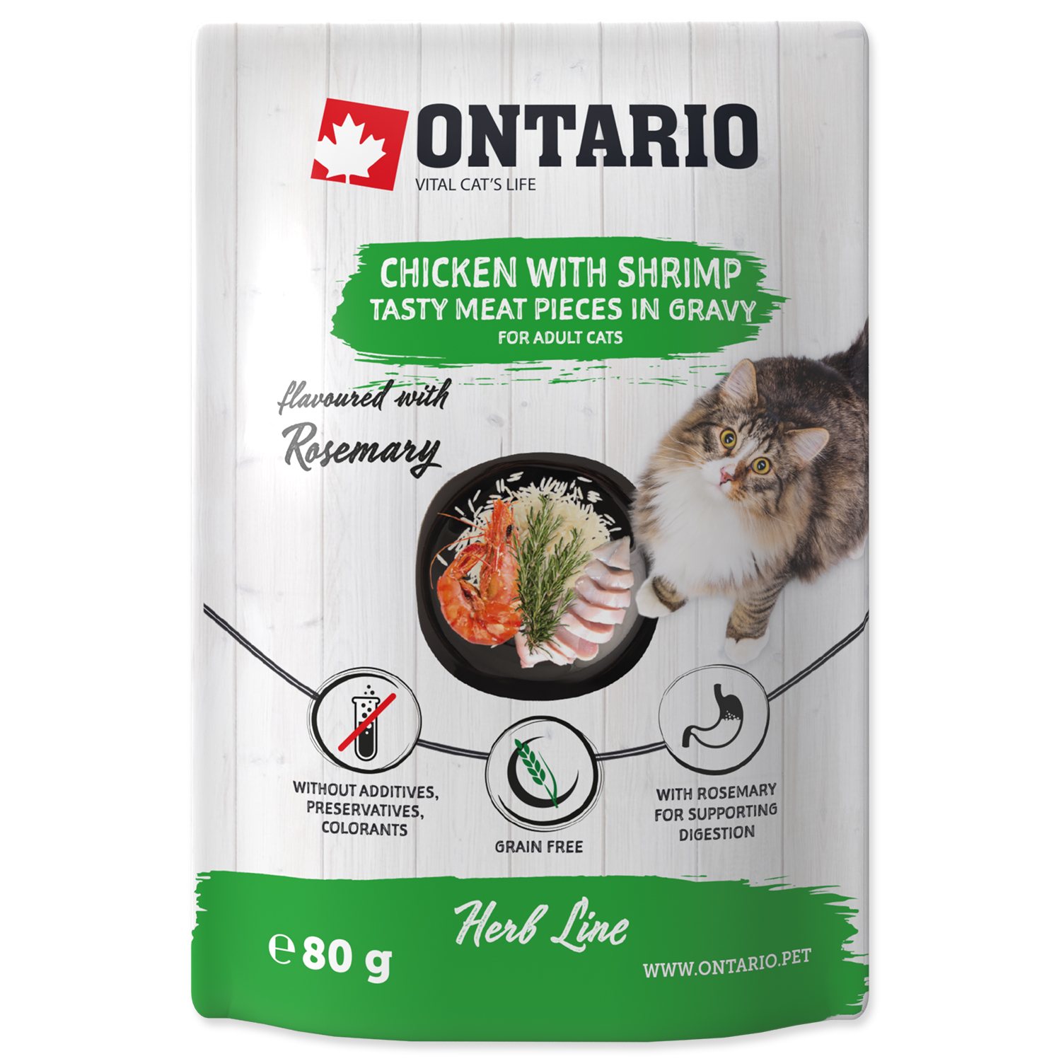 Ontario Herb Chicken with Shrimps 80 g – kapsička pro kočky, kuřecí maso s krevetami