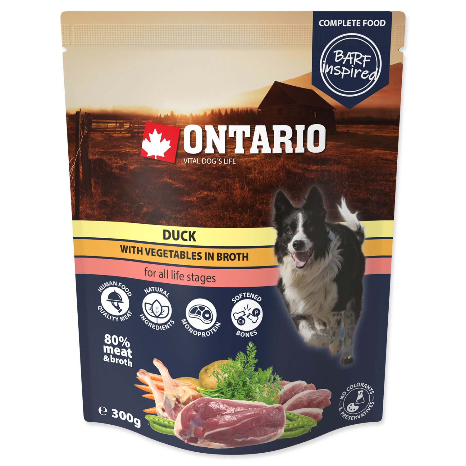 Ontario Adult kachní se zeleninou ve vývaru 300 g – kapsička pro dospělé psy