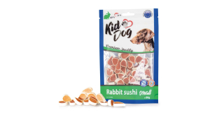 KidDog králičí malé sushi 80 g – králičí s treskou