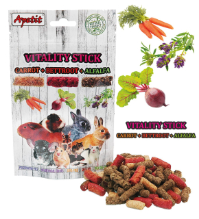 Apetit Vitality Sticks with Carrot, Beetroot and Alfalfa 120 g – křupavé tyčinky pro hlodavce a králíky, mrkev s červenou řepou a vojtěškou