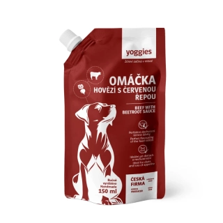 Yoggies Hovězí omáčka s červenou řepou 150 ml – omáčka pro psy, hovězí maso s červenou řepou