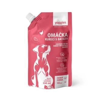 Yoggies Kuřecí omáčka s batáty 150 ml – omáčka pro psy, kuřecí maso s batáty a mrkví