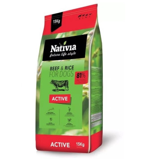 Nativia Active Beef&Rice 15 kg – granule pro aktivní psy, hovězí s rýží