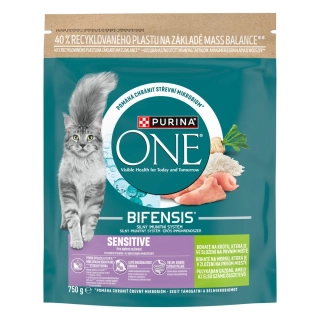 Purina ONE BIFENSIS Sensitive 750 g – granule pro kočky s citlivým trávením, krůta s rýží